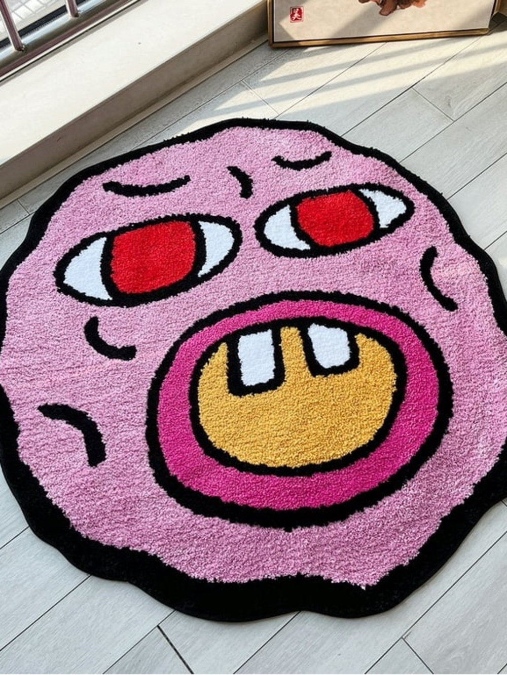 Handmade Pink Cherry Bomb Tufted Door Mat XL - Picture 4 of 7